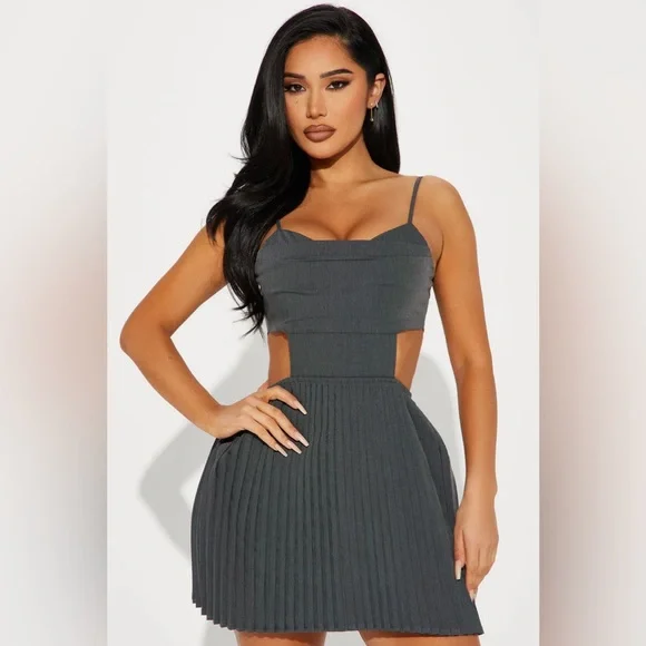 Fashion nova - Serena Twill Mini Dress - Grey - Picture 2 of 4